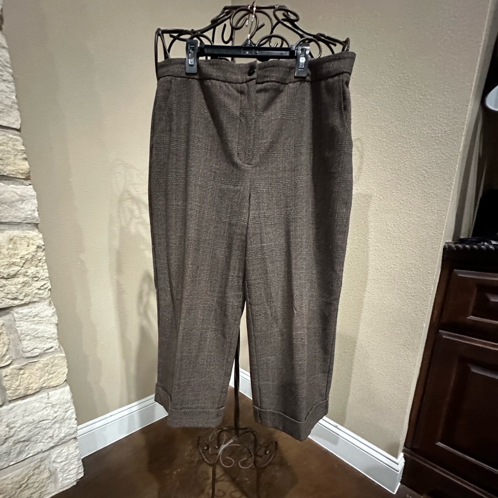 Chicos plaid crop wide leg pants with cuffs, size 2